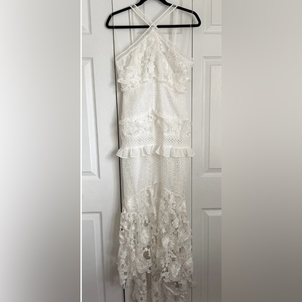 True Decadence Dress Womens 8 Tall White Lace Halter Mermaid Maxi Formal Wedding - Picture 2 of 14